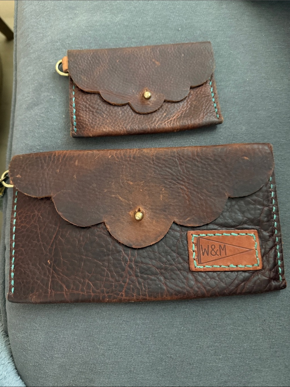 W&M Brown Leather Scalloped clutch and Wallet Set